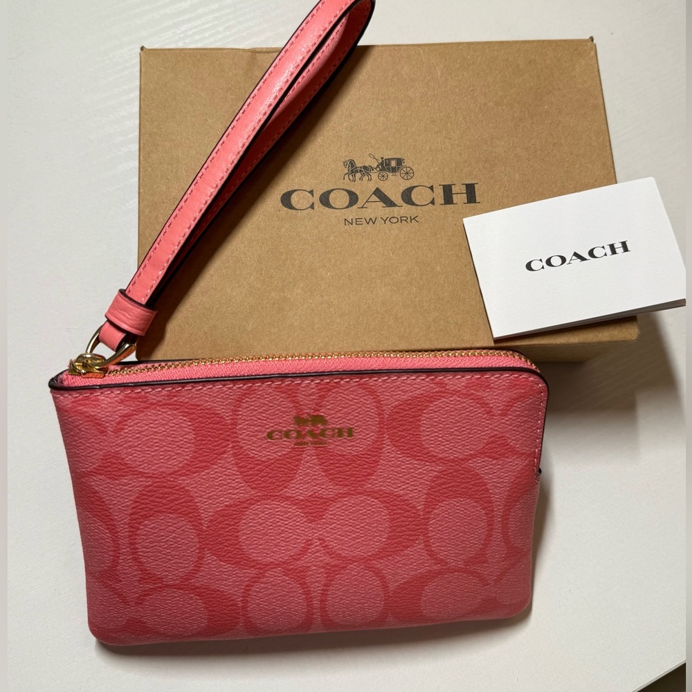 COACH Pink Corner Zip Wristlet